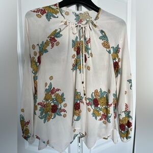 Floral Print Women's Blouse with Tie Neck